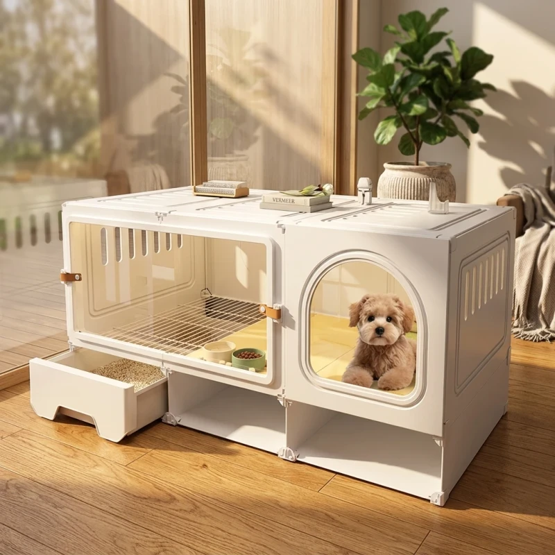 Luxury Furniture Style Wooden Dog Villa Indoor Dog House with Separated Toilet Easy Assembly Waterproof Material