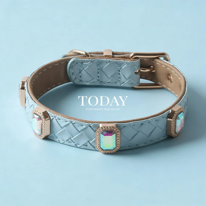 Luxury Gemstone Diamond Dog Collar for Cats Dogs Small Medium Polyurethane Woven Durable Rhinestones British Solid Color