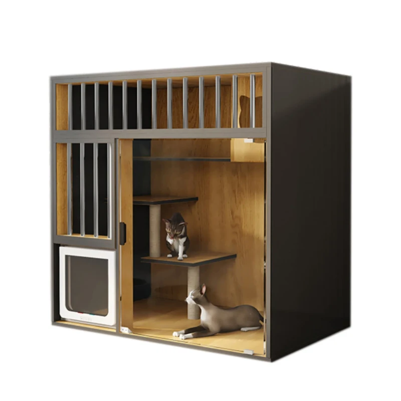 Luxury Glass Wood Eco Friendly Solid Cat Cage Pet House Furniture Villa Large All Seasons