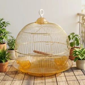 Luxury Golden Round Iron Bird Cage for Canary Finch Parrot Professional Decorative Bird Villa Set