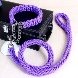 Luxury Hand woven Nylon P Chain Explosion Proof Collar Dog Leash Set for Medium Large Dogs Soft Durable Extendable Traction