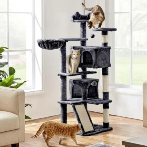 Luxury High Density Wood Cat Tree Tower Sturdy Modern Simple Indoor Climbing Scratcher for Multiple Cats Tool Free Assembly