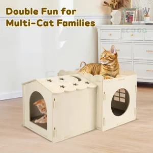 Luxury Indoor Floor DIY Painting Wooden Pet Bed Cat Hideout Scratching Board Cat House