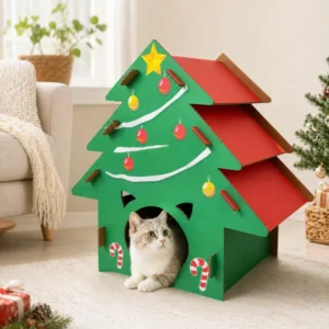 Luxury Large Modern Christmas Tree Cat Scratcher House Corrugated Cardboard Eco Friendly Carton Packed Detachable Design Durable