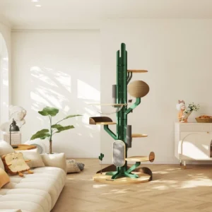 Luxury Modern 201cm Tall 6 Level Solid Wood Cat Tree Tower Heavy Duty Stable Cat Scratcher for Large Cats Indoor