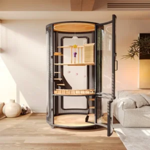 Luxury Modern Fashion Villa Pet House with Wood Carbon Steel Tempered Glass Solid Pattern for Large Cats All Seasons