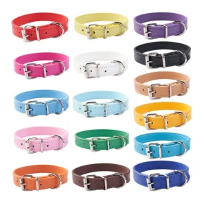 Luxury Modern Simple Pet Plain PU Leather Dog and Cat Training Collar with Metal Buckle D Ring Adjustable