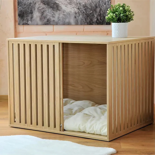Luxury Modern Solid Wood Pet House Furniture Indoor Cat Cave Bed With Acrylic Sliding Door for Living Room