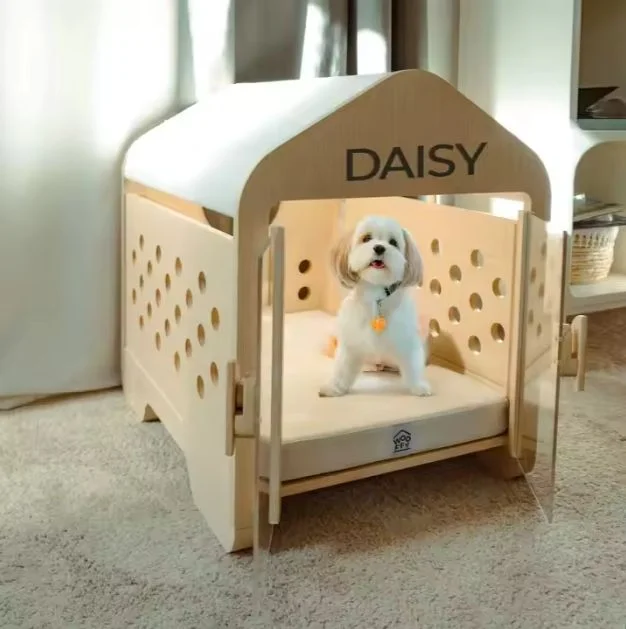 Luxury Modern Solid Wood Pet House for Dogs Easy Assembly Button Closure Indoor Use Anti-Slip Durable Kennel Crate