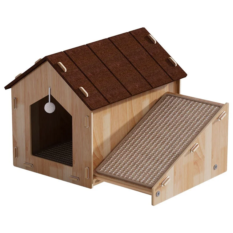 Luxury Modern Wood Pet House Indoor Kennel OEM Cat Nest Cabin Enclosed Furniture Cat Scratcher Carton Packing