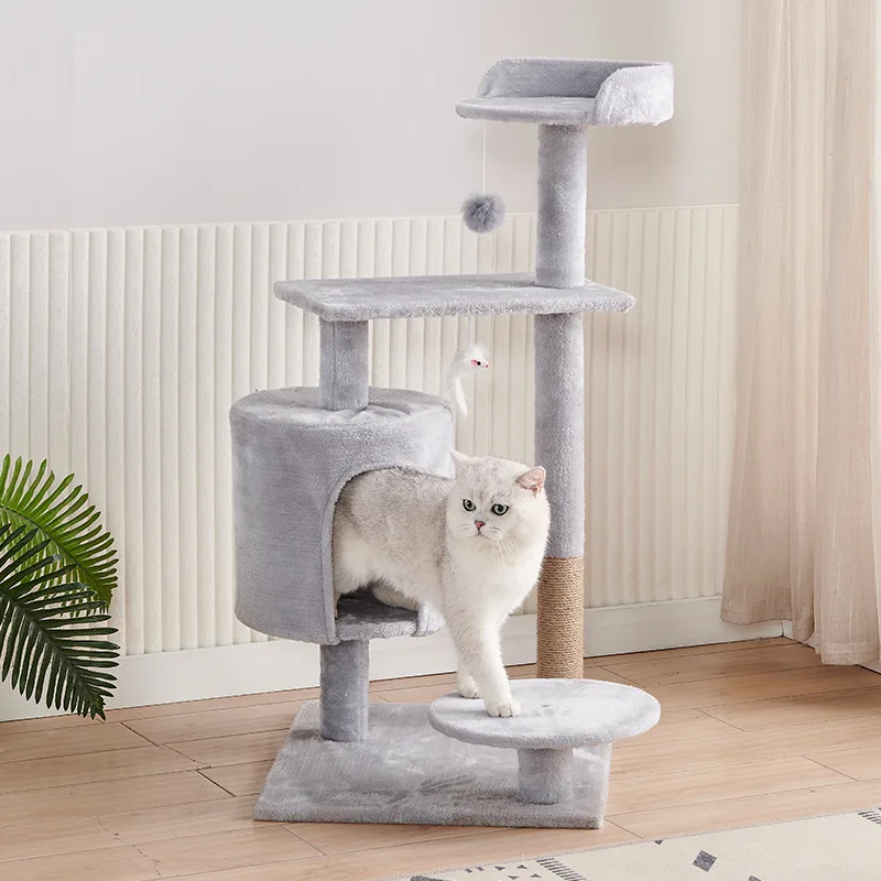 Luxury Modern Wooden Cat Tree House with Sisal Rope Scratch Tower, Folding Design for Multiple Cats