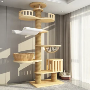 Luxury Modern Wooden Sisal Eco Friendly Cat Climbing Tree with Adjustable Height