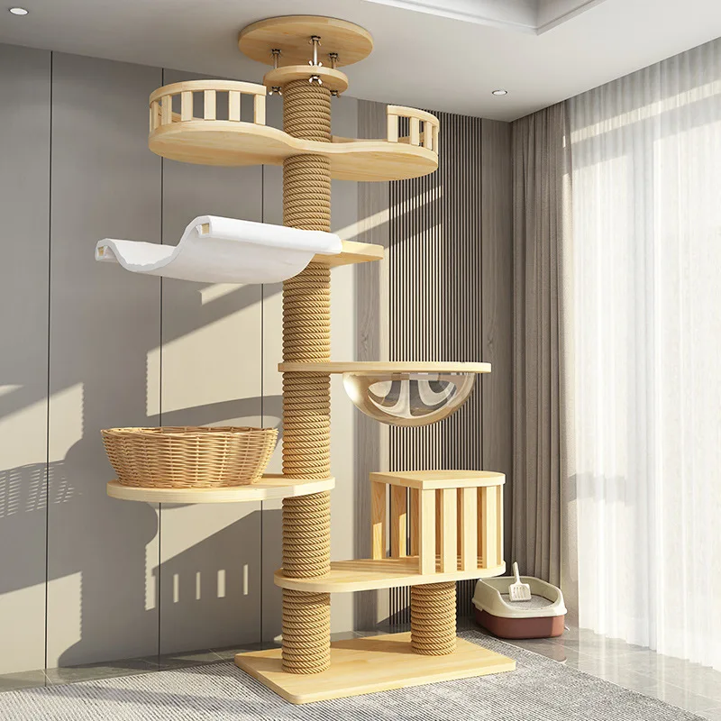 Luxury Modern Wooden Sisal Eco Friendly Cat Climbing Tree with Adjustable Height
