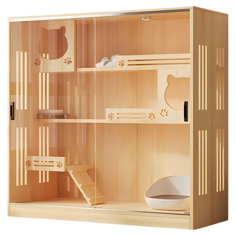 Luxury Panoramic Glass Cat House Customizable Commercial Pet Display Cabinet Villa Showcase