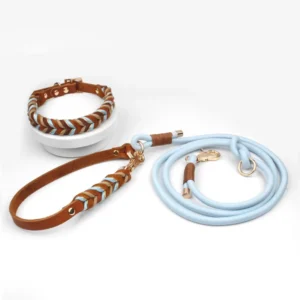 Luxury Personalized Leather Dog Collar Adjustable Buckle Handbraided Striped RIBBONS for Small Medium Large Dogs
