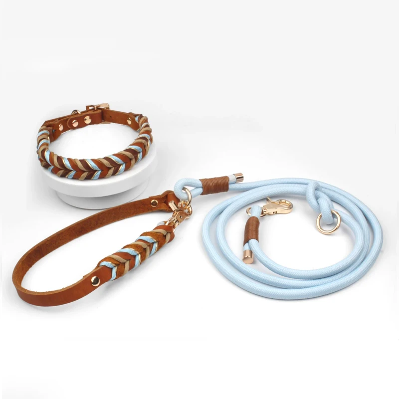 Luxury Personalized Leather Dog Collar Adjustable Buckle Handbraided Striped RIBBONS for Small Medium Large Dogs