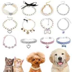 Luxury Pet Accessories Adjustable Pet Jewelry Collar Rhinestone Pearl Cat Dog Necklace