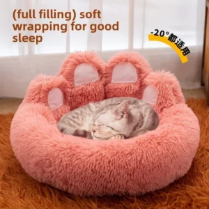 Luxury Pet Bed Durable Washable Large Bear Paw Round Thick Warm Plush Comfortable Anti Slip Dog Cat Bed Cute Pet Mat