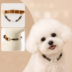 Luxury Pet Collar Natural Obsidian Crystal Beaded Necklace Factory Neck Chain for Cats Dogs Pet Jewelry Supplies