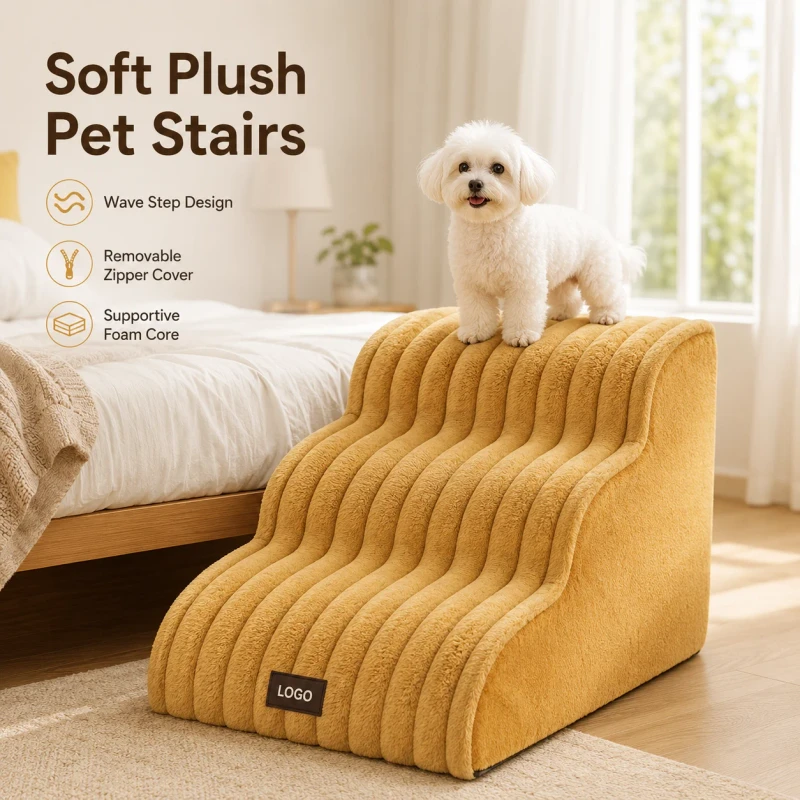 Luxury Pet Stairs With Thickened Foam Removable Washable Cover Non Slip Steps For Small Dogs Cats Bed Sofa Access