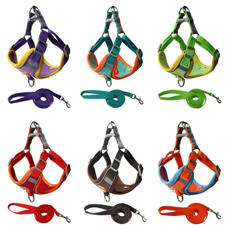 Luxury Pet Supplies Suede Fabric Color Cartoon Chest Back Pet Breast Straps Dog Leash Harnesses Set