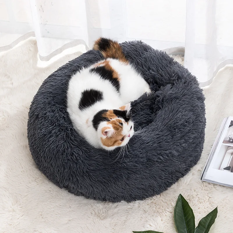 Luxury Plush Fluffy Pet Dog Beds Anti Slip Soft Calming Cushion Donut Cat Dog Pet Bed