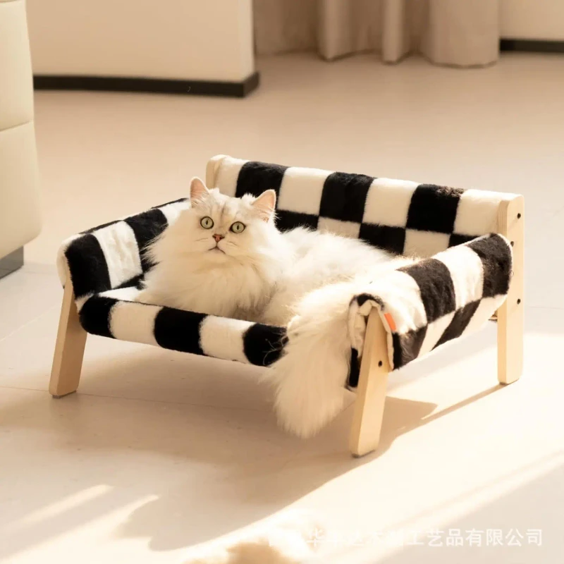 Luxury Plush Pet Sofa Bed Elevated Wooden Frame Soft Removable Cover for Cats & Small Dogs