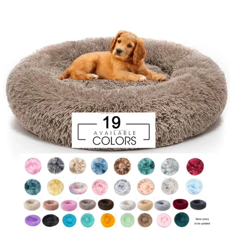 Luxury Plush Soft Calming Donut Dog Bed Washable Extra Large Dog Sofa Cat Round Pet Beds