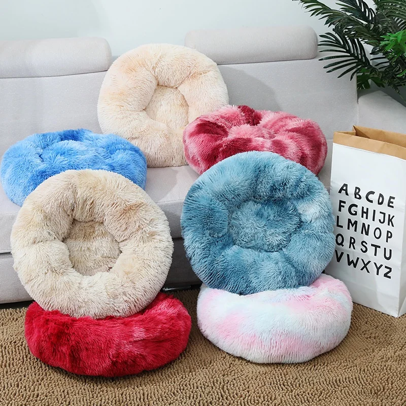 Luxury Plush Soft Calming Donut Dog Bed Washable Extra Large Dog Sofa Cat Round Pet Beds