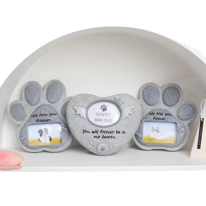 Luxury Polyresin Dog Memorial Pet Casket & Urn Personalized Waterproof Photo Grave Marker for Lawn Garden