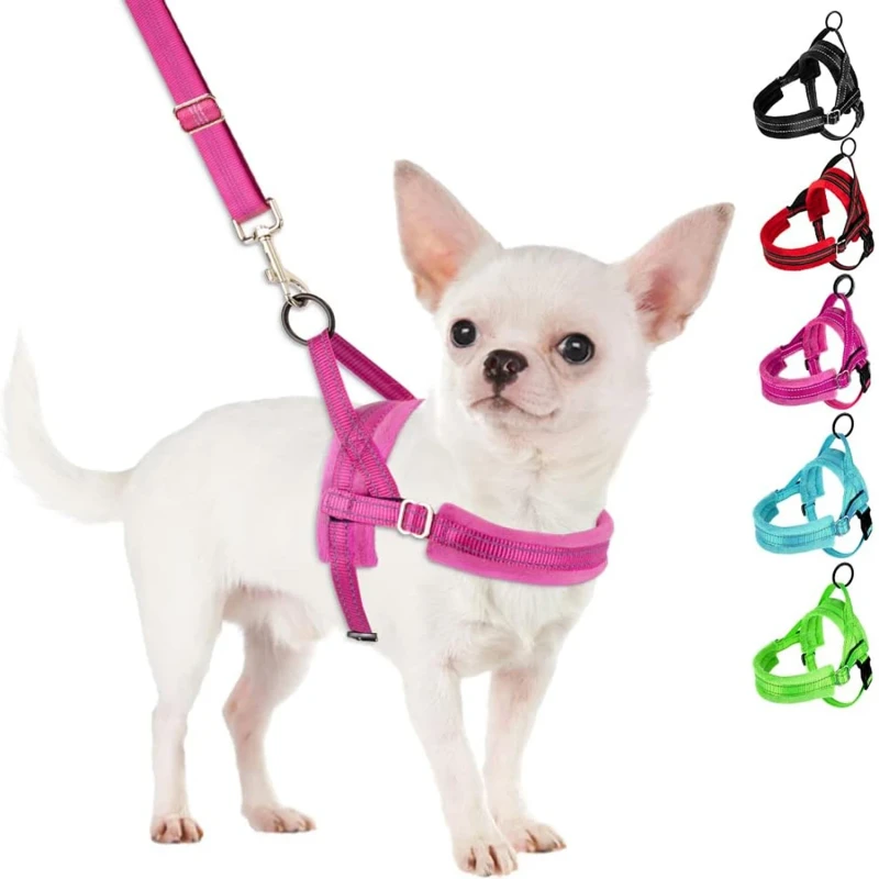 Luxury Reflective Solid Rubber Leather & Polyester Dog Harness Set with Adjustable Waterproof Collar and Leash