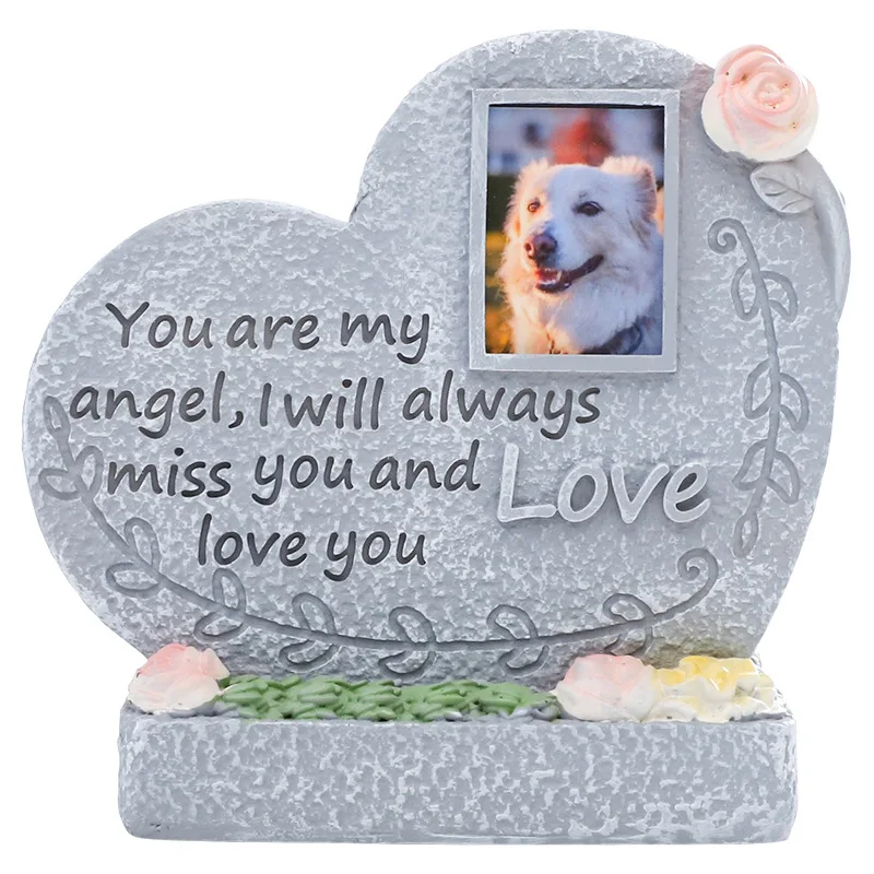 Luxury Resin Pet Memorial Plaque Heart Shaped Tombstone Keepsake for Cats Dogs Ashes Urn Storage