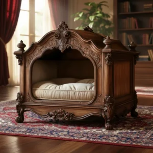Luxury Rococo Style Carved Solid Wood Pet Bed Vintage Royal Dog House Cat Cave Furniture for Small Dogs