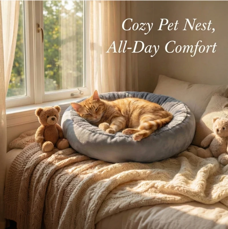Luxury Round Donut Dog Bed XL Velvet Pet Supply for Small Medium Large Dogs Solid Animal Pattern for Cats