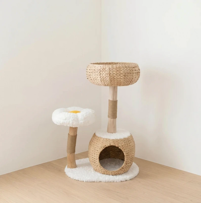 Luxury Rustic Real Wood Trunk Petite Cat Tree Furniture for Home Living Room Decoration