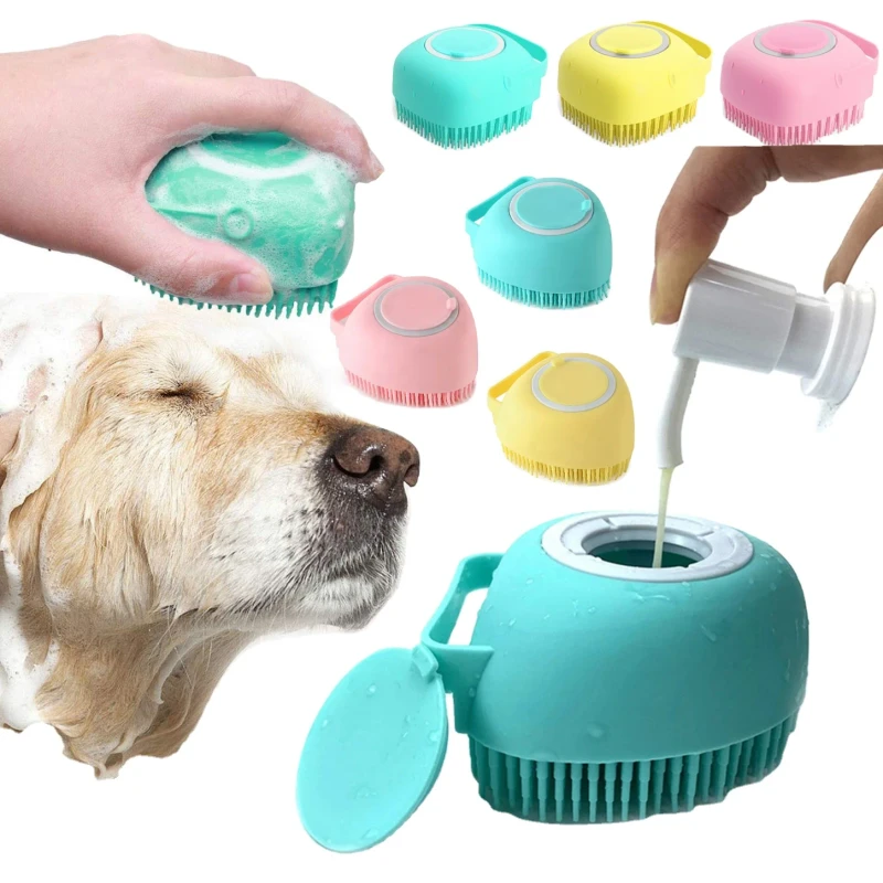 Luxury Silicone Pet Bath Brush Shampoo Dispenser Dog Hair Puppy Spazzola Per Cani Massage Cleaning Grooming