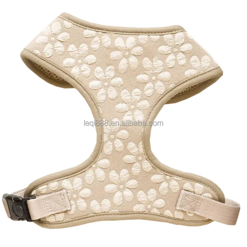 Luxury Simple Cartoon Fashion Light Brown Flower Dog Harness Set Polyester Breathable Durable Adjustable Quick Release Washable