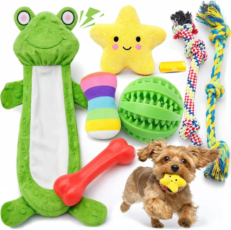 Luxury Small Dog Toy Set Squeaky Plush Rope Chewing Toys Safe Teething Relief Pet Accessories Essential Puppy Daily Supplies