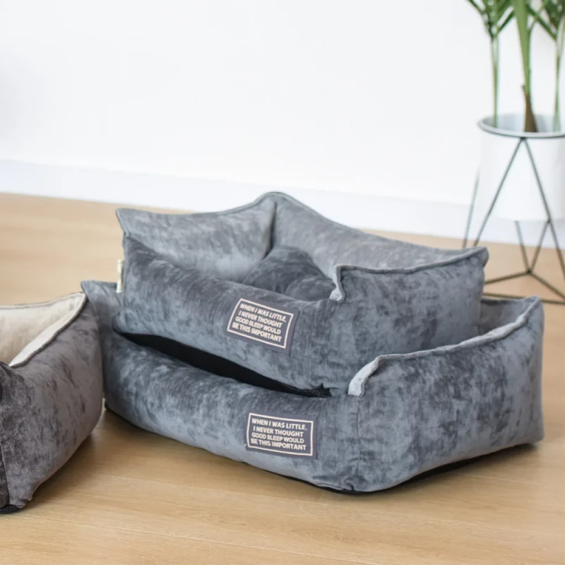 Luxury Soft Chenille Pet Bed Dog Cat Plush Rectangle Nest Small Medium and Large Puppy Sleep Bag Cushion Beige and Brown Color