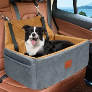 Luxury Solid Square Removable Washable Dog & Cat Portable Pet Bed with Storage Pockets Safety Belt Durable Foam Construction