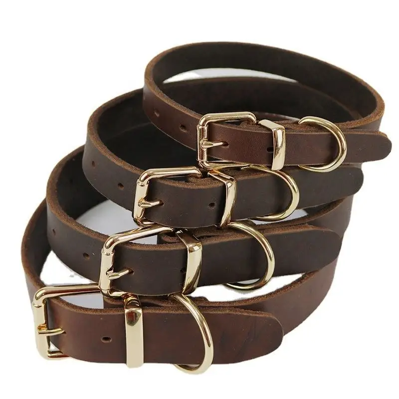 Luxury Solid Western Leather Dog Collar Adjustable Cow Comfortable Puppy Neck Collar for Dogs