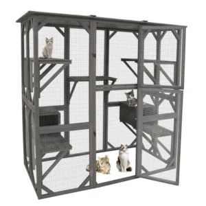 Luxury Solid Wood Double Story Indoor Waterproof Eco Friendly Pet Villa All Season Cat and Dog House with 5 Resting Platforms