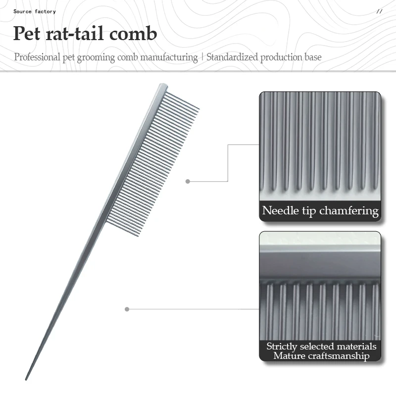 Luxury Stainless Steel 20MM Needle Pointed Tail Pet Grooming Comb for Dogs and Cats Long Hair Factory