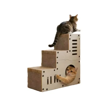 Luxury Staircase Cat Scratcher 3 Level Climbing Tree Integrated Cat Condo Durable Corrugated Paper Easy Assembly Cats