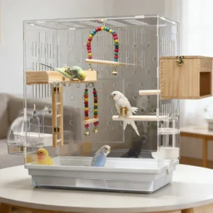 Luxury Transparent Acrylic Bird Cage Splash Proof and Warm Breeding Ornamental Supplies for Budgerigars Lovebirds Cockatiels
