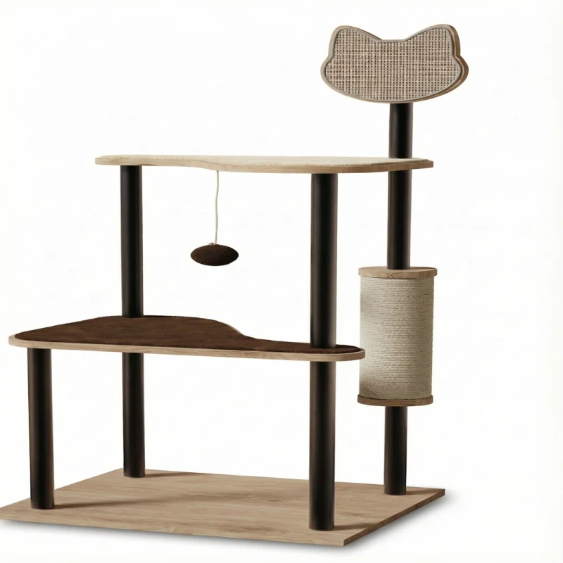 Luxury Wooden Cat Scratcher Tree Climbing Frame Hammock Perch for Small Cats Eco-friendly 3-Level Indoor Christmas Carton