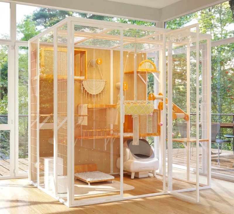 Luxury Wooden Cat Villa Cage Indoor Outdoor Large Pet House With Platform for Playing and Sleeping Customized
