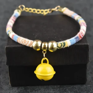 Luxury Woven Pet Collar with Bell Elegant Adjustable Cat and Dog Collar for Small Pets