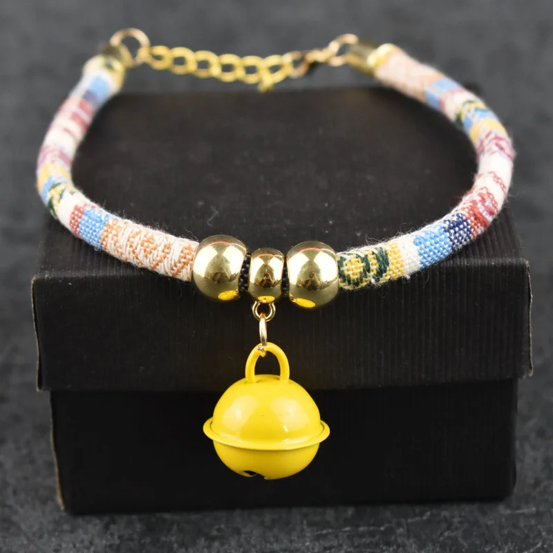 Luxury Woven Pet Collar with Bell Elegant Adjustable Cat and Dog Collar for Small Pets