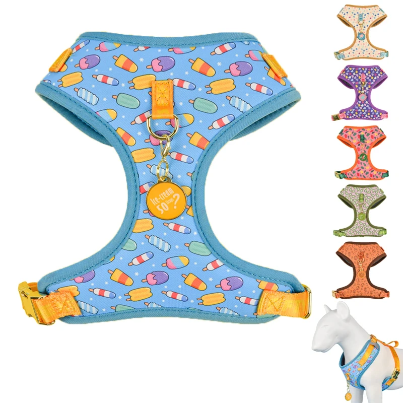 MIDEPET Luxury Design Dog Wear Harness With ID Tag No Pull Adjustable Pet Harness for Small Medium Large Dog
